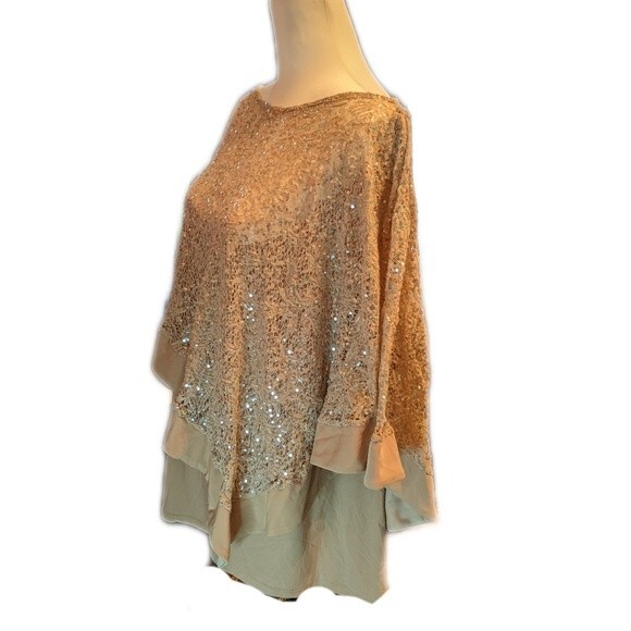 Catherine's asymmetrical sequined poncho shawl cape, w/ lined tank  top 24W - Picture 3 of 6